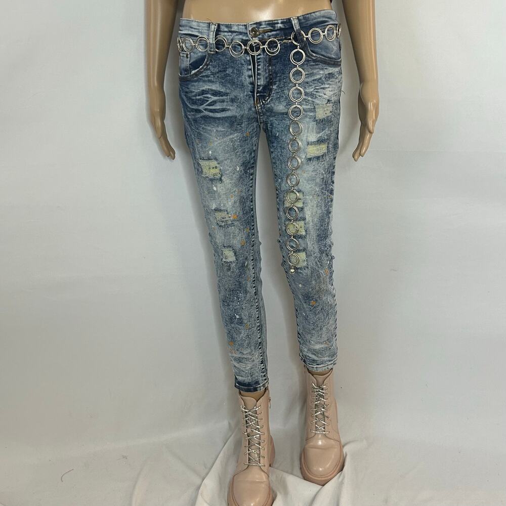 Parish Nation Acid Wash Distressed Skinny Jeans Paint Splatter Y2K Size 10